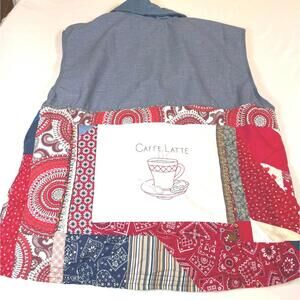 Vintage Denim Vest plaid lined DIY Upcycled Homemade embroidered‎ womens sz XL